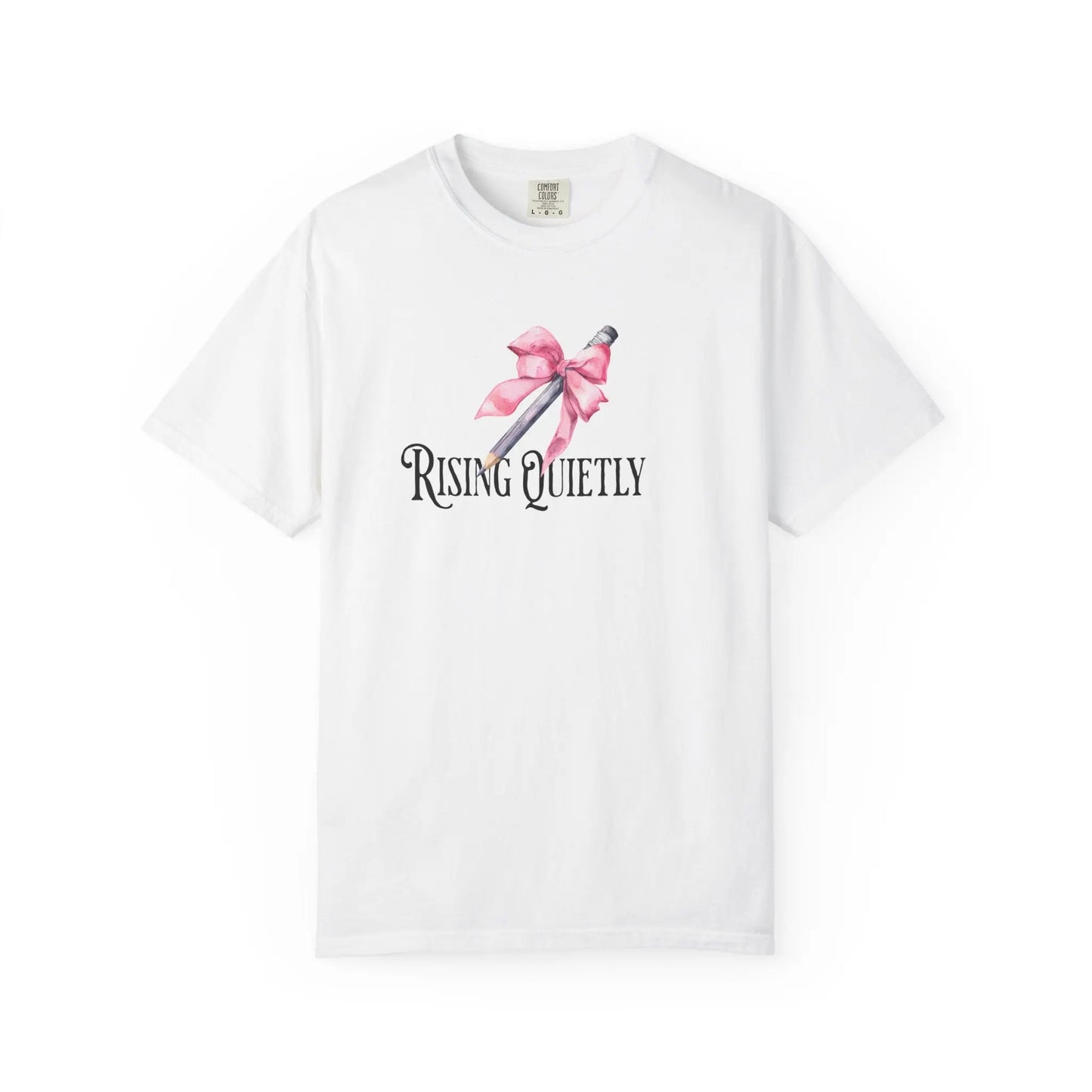 Coquette "Rising Quietly" Graphic Tee – Soft Aesthetic Pencil Bow T-Shirt - veevibeco