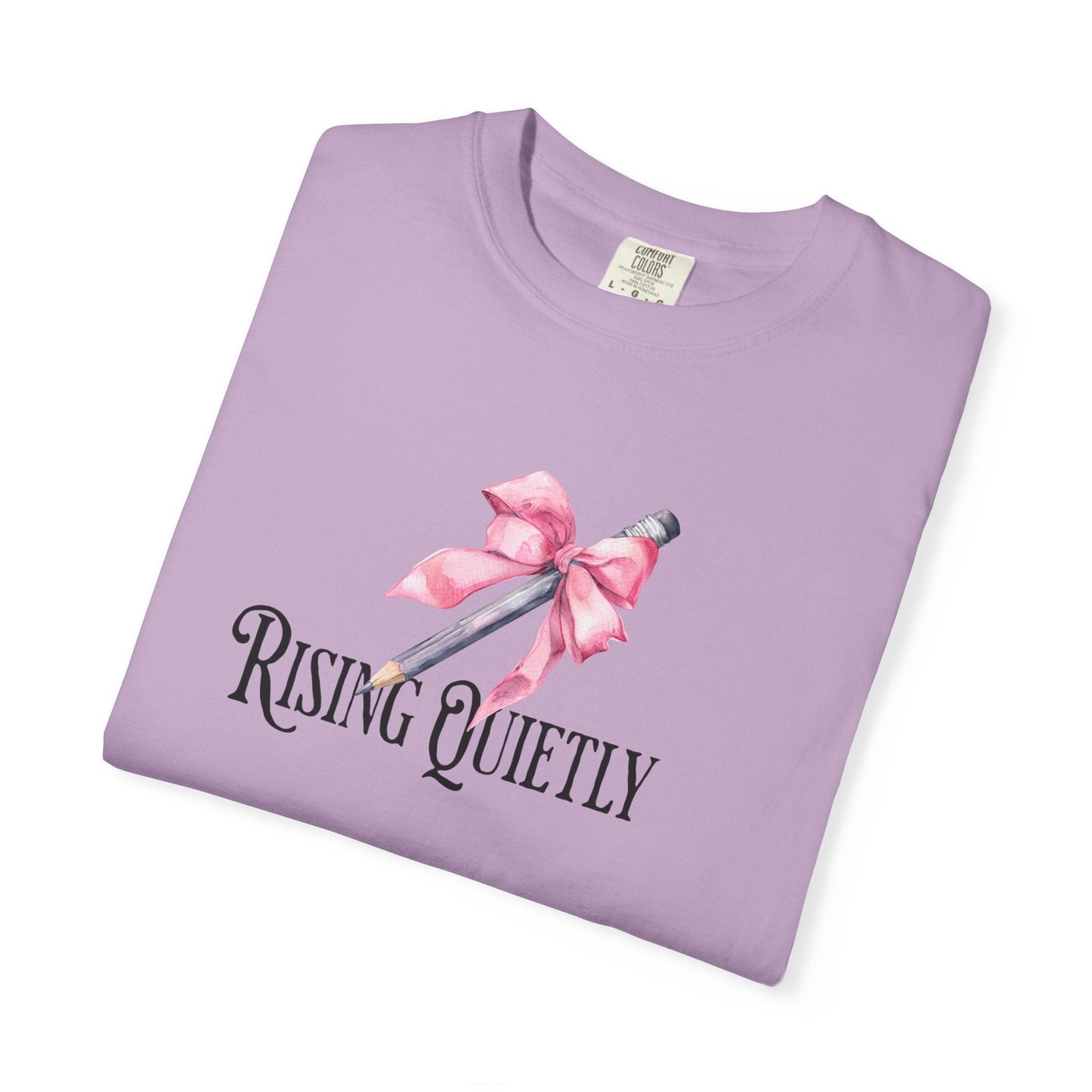 Coquette "Rising Quietly" Graphic Tee – Soft Aesthetic Pencil Bow T-Shirt - veevibeco