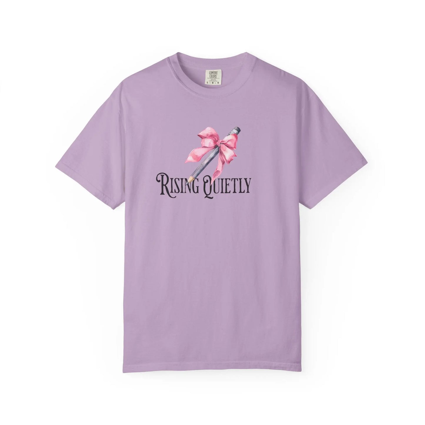 Coquette "Rising Quietly" Graphic Tee – Soft Aesthetic Pencil Bow T-Shirt - veevibeco