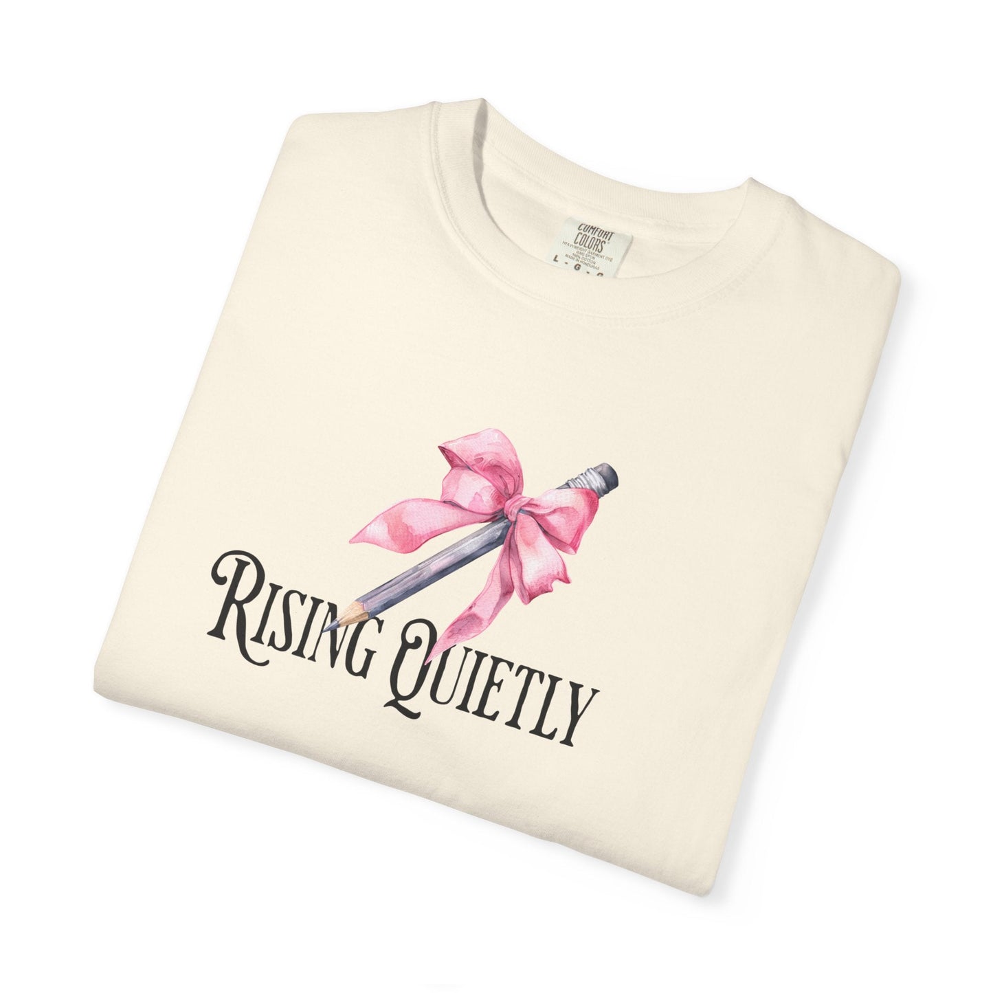 Coquette "Rising Quietly" Graphic Tee – Soft Aesthetic Pencil Bow T-Shirt - veevibeco